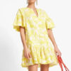 Tropical Foliage Linen Puff-Sleeves Top